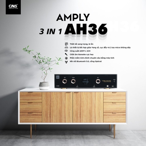 Amply 3 In 1 CAVS AH36, Tích hợp 2 Micro, 600w 8ohm