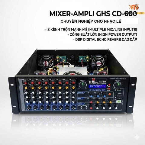 Ampli Nhạc Lễ GHS CD-600 Class D, 800w x 2CH – Công Suất Lớn, 8 line