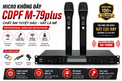Micro Không Dây CDF M-79 Plus 2 Micro Cầm Tay Bộ Thu Phát Karaoke Gia Đình Sân Khấu