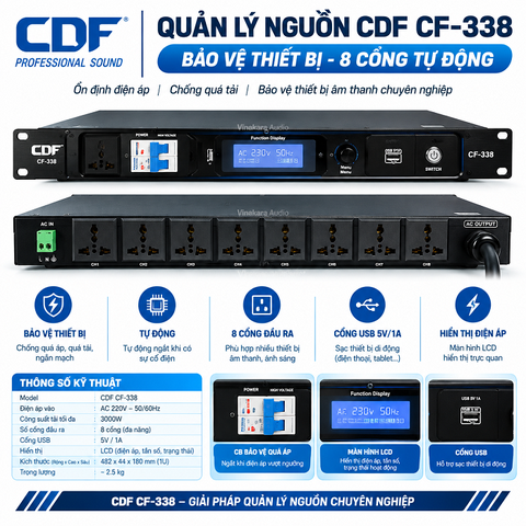 Quản Lý Nguồn CDF CF-338 | Bảo vệ thiết bị, 8 cổng tự động, 2 cổng trước mẫu