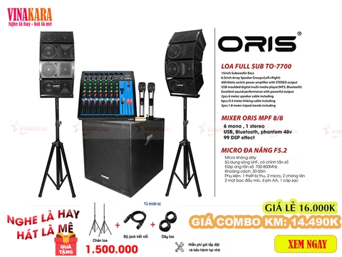 Combo dàn karaoke gia đình array ORIS CB7700 ( Kèm Mixer + Micro không dây)