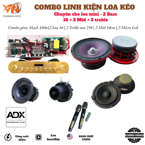 Combo Linh Kiện Loa Kéo CB216-LK 2 Bass 16| Mạch K180, Bass 16, Mid 10, Treble 250, Micro Led