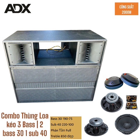 Combo Thùng Loa Kéo Điện 3 Bass ADX  CB3000 Pro, 2000w, 2 bass 30 1 sub 40
