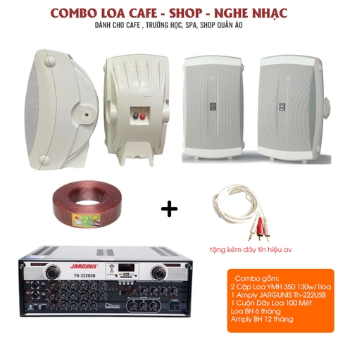 Combo loa treo tường dành cho quán cafe, nghe nhạc gồm 2 cặp AW350, Amply TH-222USB, PA-6000