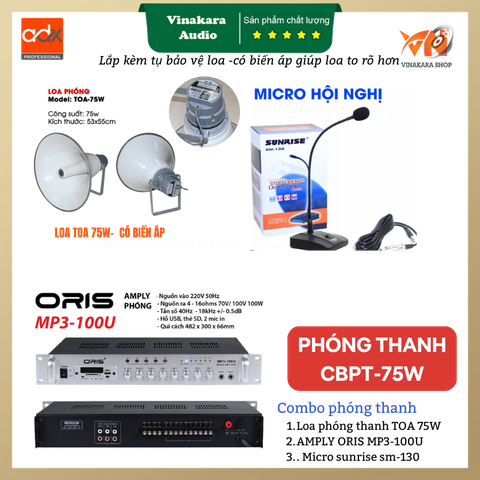 Combo loa phóng thanh CBLP-75W (1 micro + 1 amply + 1 loa 75w)