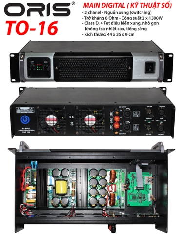 cục đẩy 2 kênh nguồn xung Oris TO16 (1300Wx2)