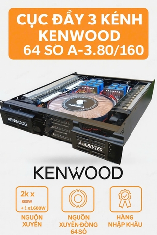 Cục đẩy 3 kênh Kenwood 64 sò , A-3.80/160 PC 800w x 2CH + 1600W X 1CH
