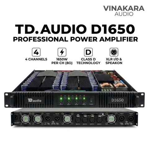 CỤC ĐẨY 4 KÊNH NGUỒN XUNG TD D1650 – 1650W x 4CH, HIỆU SUẤT MẠNH MẼ