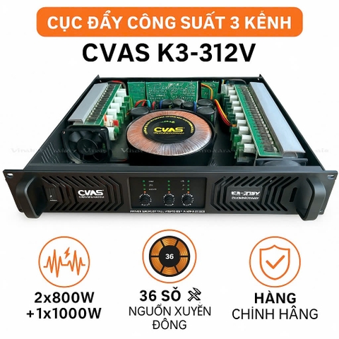 Cục đẩy công suất 3 kênh CVAS  K3-312V, 36 sò, 800w 1 kênh