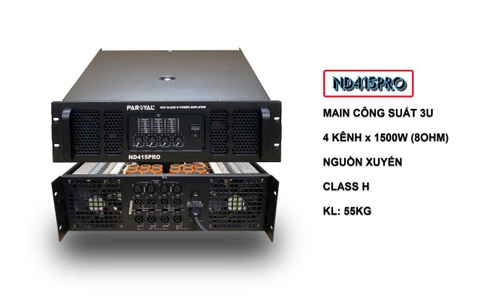 Cục đẩy công suất PAROYAL 4 kênh, ND415PRO , 1500w/8ohm