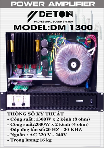 Cục đẩy 2 kênh Deton DM 1300 (Chuyên Sub)