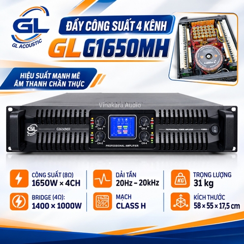 Cục Đẩy Công Suất GL G1650MH 4 Kênh – 1650W x 4CH, Class H