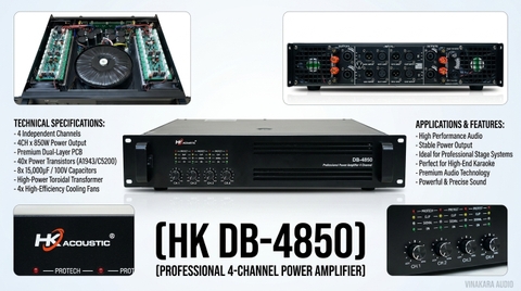 Cục đẩy 4 kênh HK DB-4850, 40 sò 4CHX850w