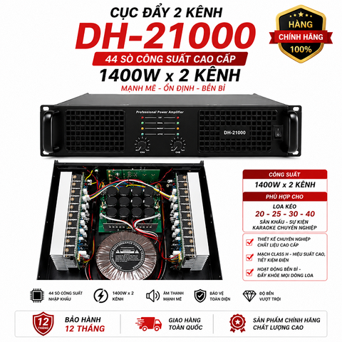 Cục Đẩy 2 Kênh ADX DH-21000 – 44 Sò, Công Suất 1400W x 2 Kênh