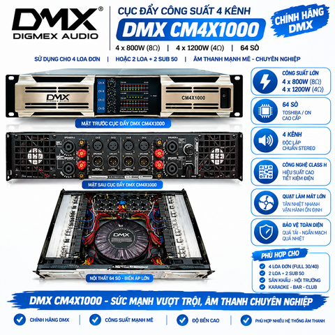 Cục đẩy công suất 4 kênh DMX CM4X1000, 4x800w, 64 sò
