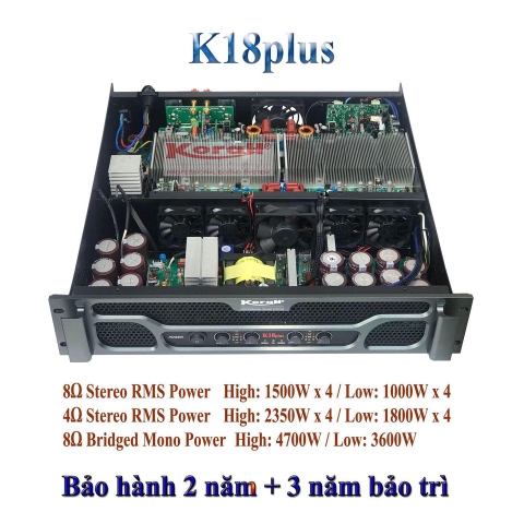 CỤC ĐẨY 4 KÊNH KORAH K18 PLUS 1500W, NGUỒN XUNG