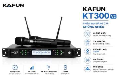 Micro Không Dây KAFUN KT300 – 200 Kênh Tần Số, Sóng Khỏe Trên 60m, Âm Thanh Chuyên Nghiệp