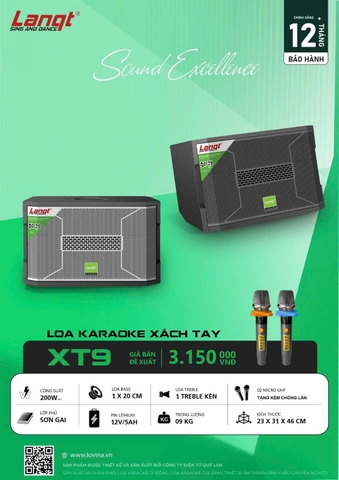Loa Karaoke Xách Tay Lanqt XT9 – Công Suất 200W, Thiết Kế Hiện Đại, Quẩy Cực Chất