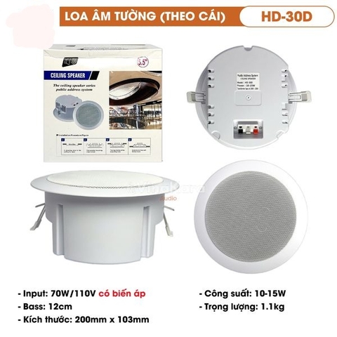 Loa âm trần HD-30D , Bass 12cm, Công suất 15w