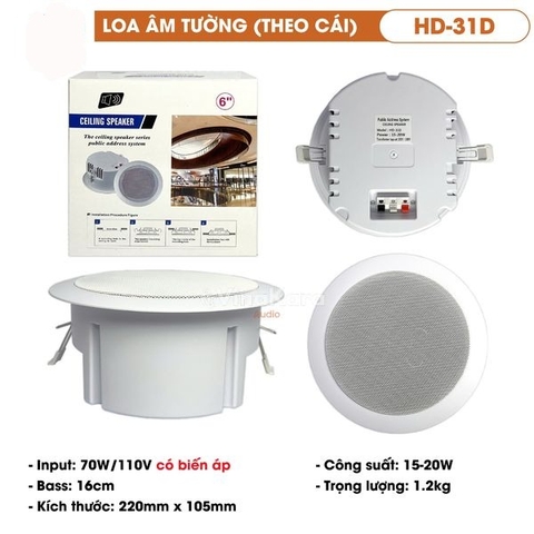 Loa âm trần HD-31D , Bass 16cm, Công suất 20w