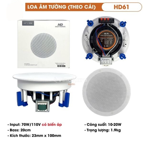 Loa âm trần HD-61 , Bass 20cm, Công suất 20w