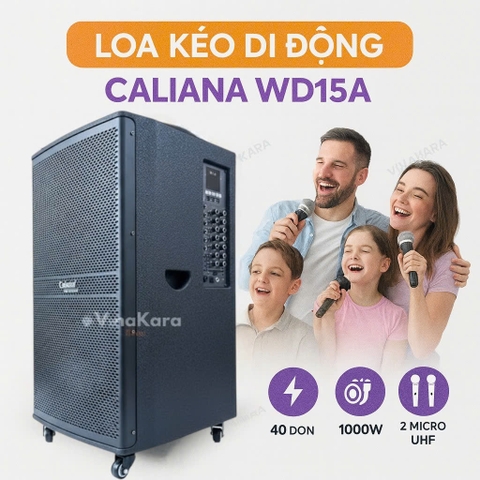 Loa Kéo Di Dộng Caliana WD15A, 800W, Bass 40cm, Micro Pin Sạc Chống Hú Tốt