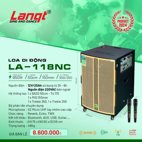 Loa kéo di động Lanqt LA-118NC, Bass 50