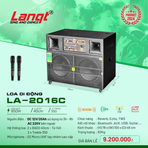 Loa kéo di động Lanqt LA-2016C, Bass 40 đôi