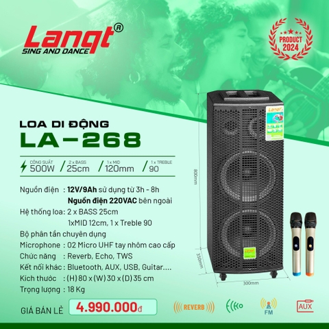 Loa kéo di động Lanqt LA-268,Bass 25 đôi
