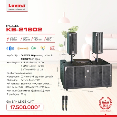 Loa kéo di động LOVINA KB 21802 (2 bass 50cm)