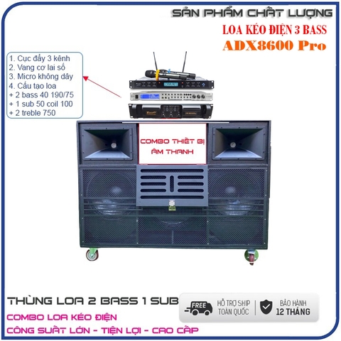 Loa Kéo Điện 3 Bass ADX8600 Pro, Công Suất Lớn, 2 Bass 4 Tấc 1 Sub 5 Tấc