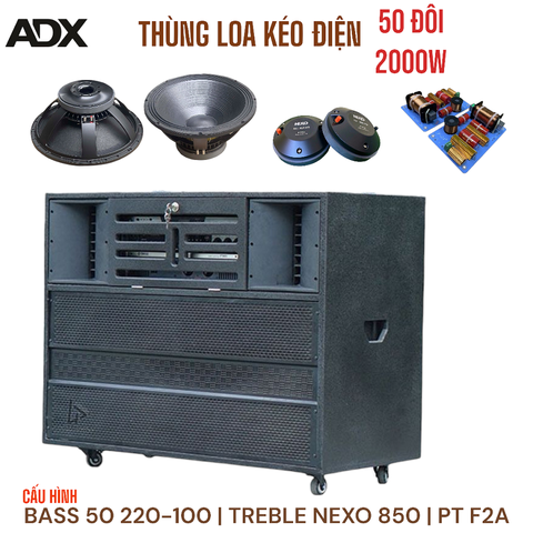 Thùng Loa Kéo Điện Ngoài Trời ADX 218-LKD PRO, Bass 50 Đôi, 1800W-2000W
