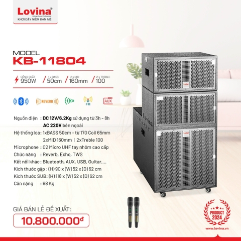 Loa kéo gập Lovina KB-11804, bass 50cm mid 20cm, treble 650, 950w