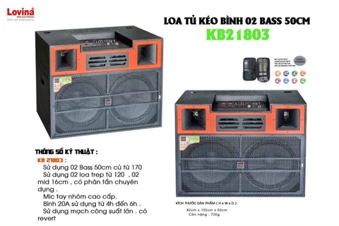 Loa kéo bình Lovina KB21803 (bass đôi 50cm)