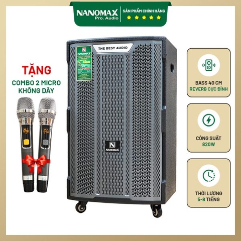 Loa Kéo Nanomax K180 Bass 40cm 820w Lưới Xám Karaoke Bluetooth