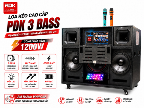 Loa Kéo Bình PDK DK-1200LED Pro – 3 Bass, Công Suất 1200W, Kèm 2 Micro