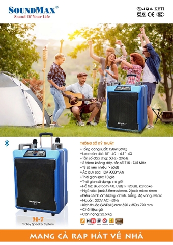 Loa kéo di động Soundmax m7,Công suất 120w