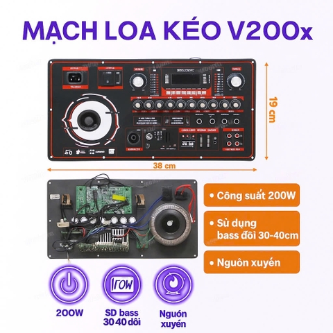 Mạch loa kéo 19x38 Công suất 200W, V200X