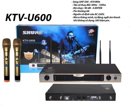 Micro không dây Shur KTV-U600 hát nhẹ, UHF chất lượng