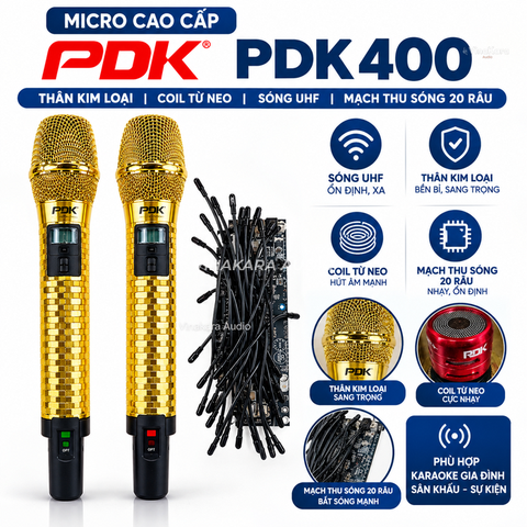 MICRO LOA KÉO KHÔNG DÂY PDK400 CAO CẤP - THÂN KIM LOẠI, COIL TỪ NEO, SÓNG UHF