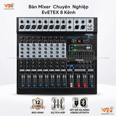 Mixer Evetex MX USB-806FX (8 line), USB, Bluetooth