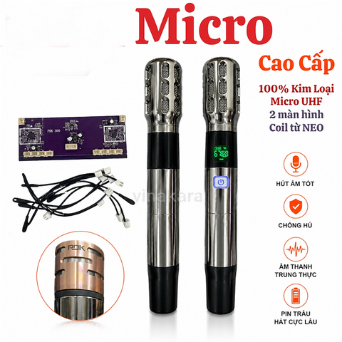 Micro Loa Kéo PDK 300 – Micro Không Dây 2 Màn Hình, Chống Hú, Củ Neo