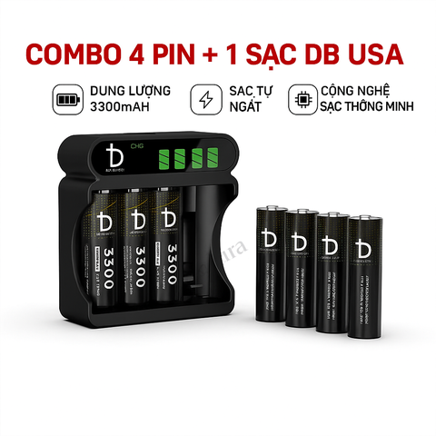 Bộ sạc C4000L tự ngắt , pin sạc AA 1.2v 3300mAh DBaccoutic chính hãng