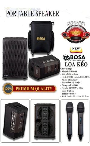 Loa Di Động Bosa PA800, 2 loa bass 20+ 6 loa treble