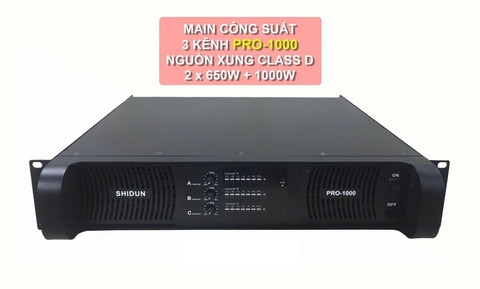 Cục đẩy công suất 3 kênh Shidun PRO-1000, Nguồn xung classs D,2X600w+1000w