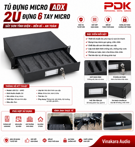 Tủ đựng micro ADX 2U, đựng 6 tay micro, sắt sơn tĩnh điện, bền bỉ