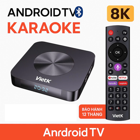 Tivibox VietK VBox 8K Karaoke – Android TV Box 8K, Kho Karaoke Amazing, Điều Khiển Giọng Nói