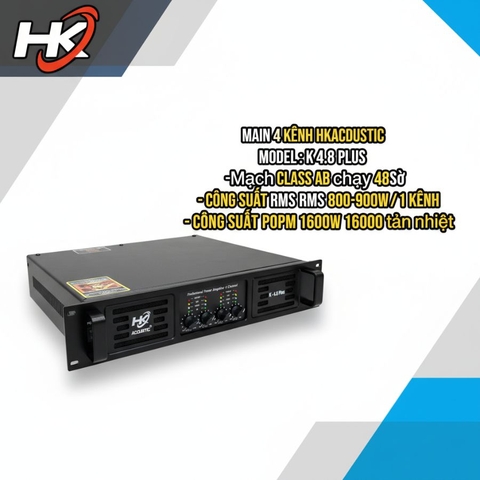 Cục đẩy công suất nguồn xung 4 kênh HK Acoustic K-4.8 Plus