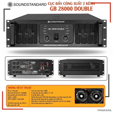 Cục đẩy công suất 2 kênh Soundstandard GB 28000 Double, Công suất 2800w/1CH