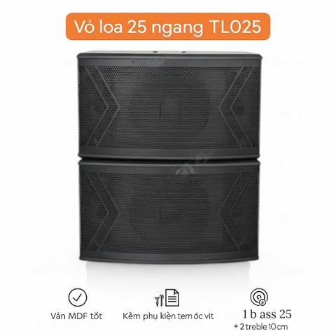 Vỏ loa nằm 25 2,5 tấc TL025 1 bass 25cm, 2 treble 10cm